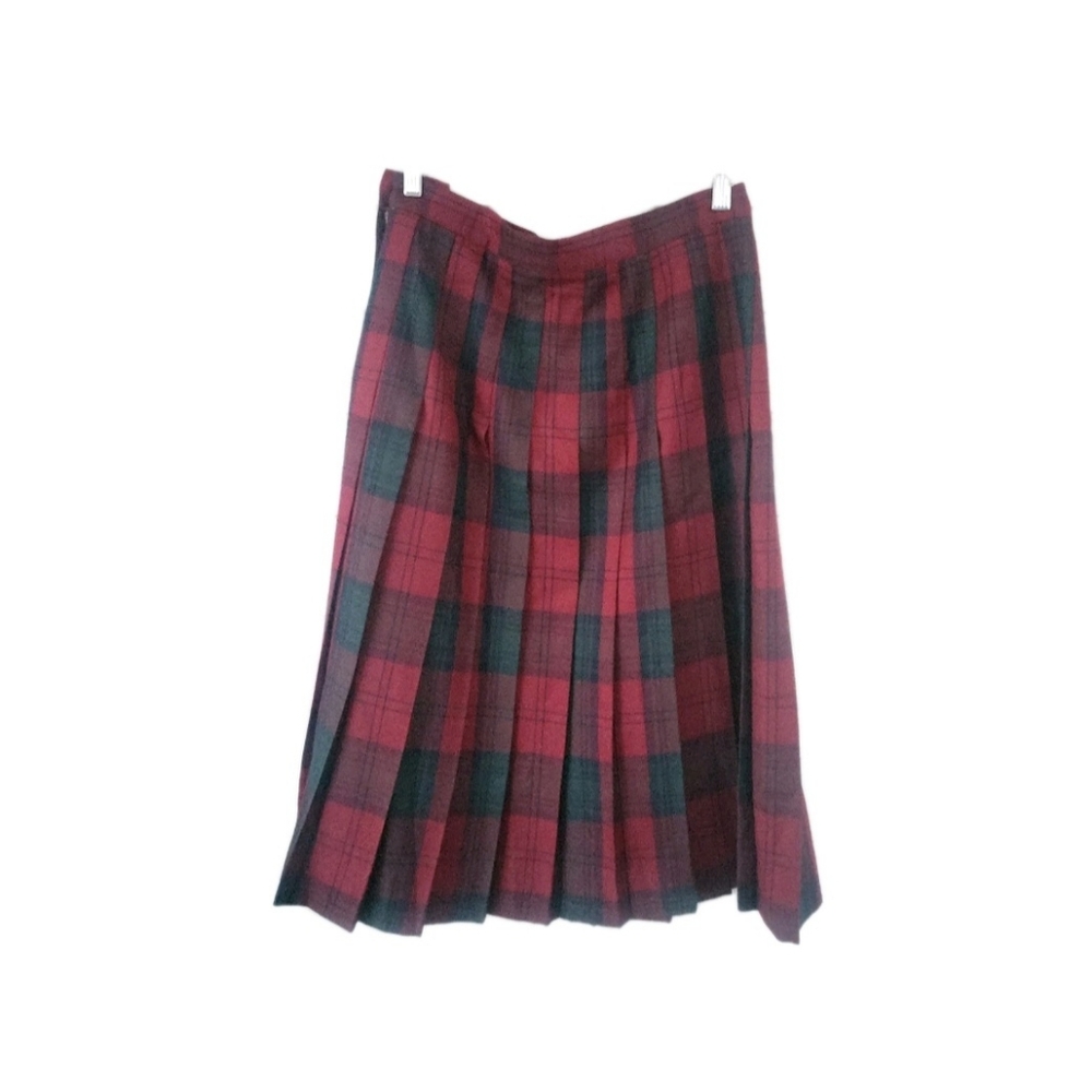 Vintage Talbots Red & Green Tartan Plaid Pleated Midi Skirt Sz M / 30" Waist